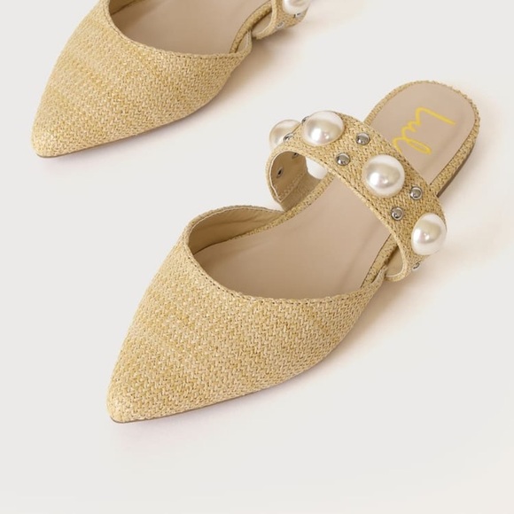 Lulus Justifyy Beige Raffia Woven Pointed-Toe Flats Size 8 - Picture 2 of 9